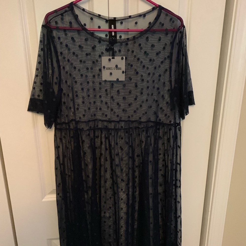 NWT Agnes & Dora navy blue mesh dress